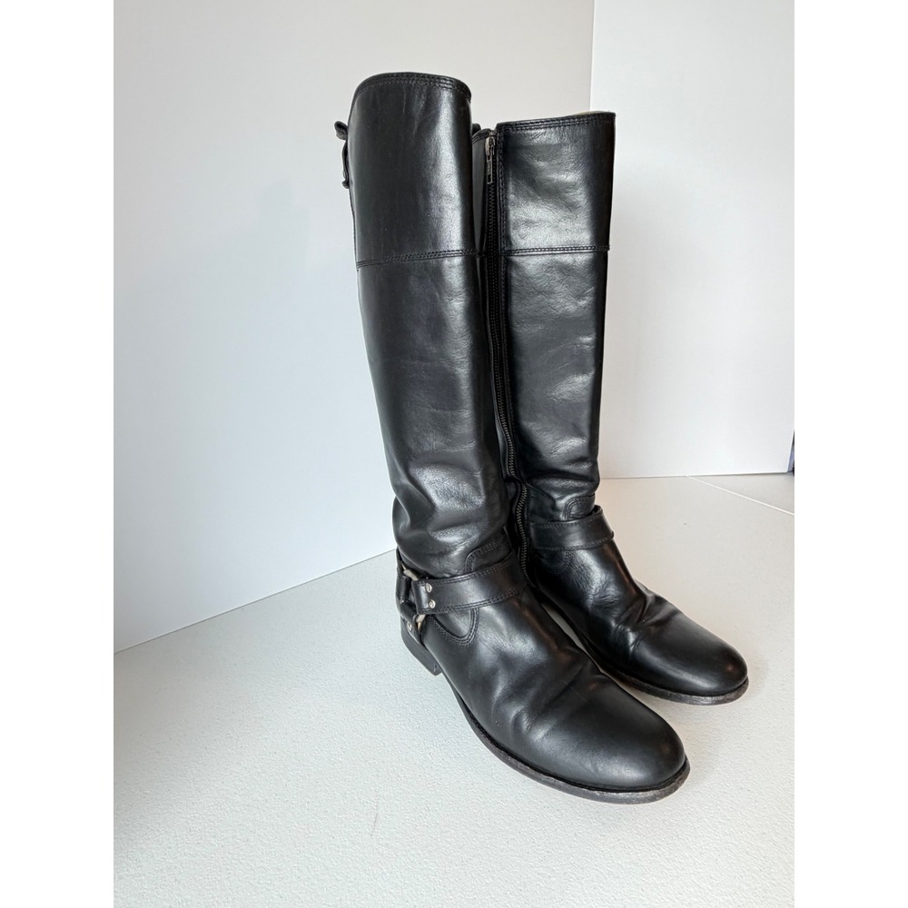 Frye Womens Harness Tall Leather Boots 7.5 Black Moto Preppy 76927 - Picture 2 of 15